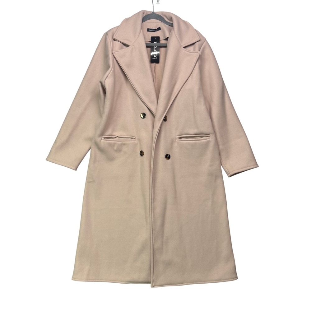Boohoo Stitch Detail‎ Oversized Wool Look Coat Stone Size 8| Minimalist Coquette